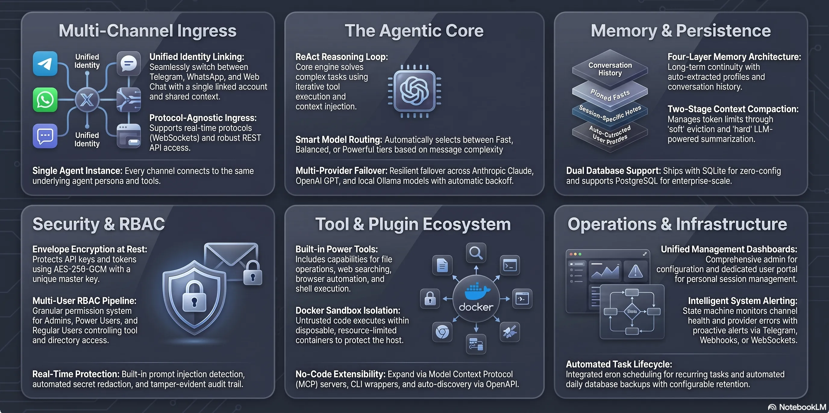 KairoClaw Platform Architecture — Multi-channel ingress, agentic core, tool ecosystem, memory, security, and operations